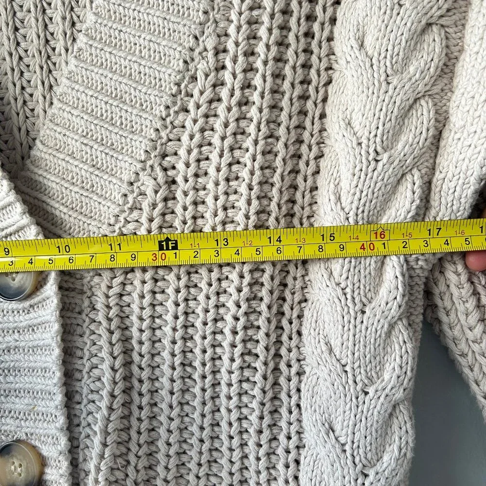 Pistola Cable Knit Cardigan Women XS Beige Chunky Knit Cotton - Picture 8 of 9